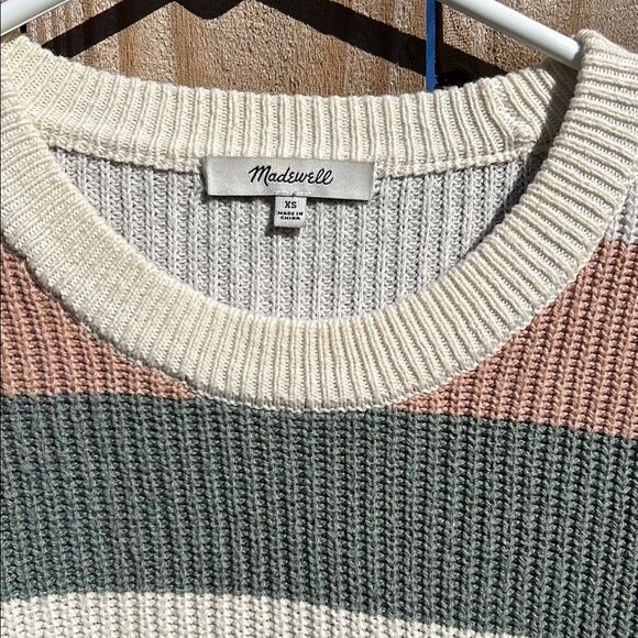 Madewell Women’s Long Sleeve Stripped Cream Grey Pink Sweater Pocket XS Fall - Picture 6 of 13